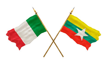 Background for designers. National Day. 3D model National flags Italy and Myanmar