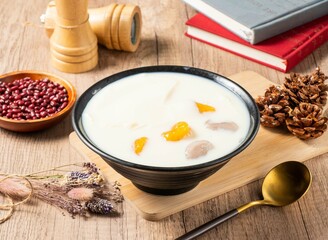 Taro Ball Soybean Curd served in bowl isolated on table top view of asian food