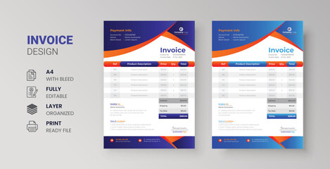 Clean modern invoice design for corporate business marketing company balance sheet letterhead design