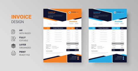 Clean modern invoice design for corporate business marketing company balance sheet letterhead design © Techrivver