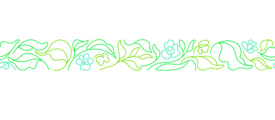 Fototapeta na wymiar Green leaves pattern. Vector tea bush, line flower