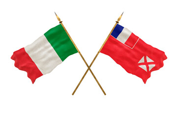 Background for designers. National Day. 3D model National flags Italy and Wallis and futuna