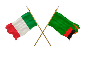 Background for designers. National Day. 3D model National flags Italy and Zambia