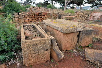 ROMAN AND EARLY CHRISTIAN SARCOPHAGI AT THE ARCHEOLOGICAL SITE OF TIPAZA IN ALGERIA