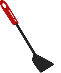 flat slotted black outline spatula with red wooden holder