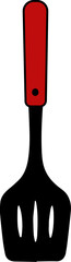 flat slotted black outline spatula with red wooden holder