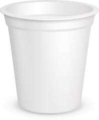 Mockup Food Plastic Tub Bucket Container For Dessert, Yogurt, Ice Cream, Sour Cream. Illustration Isolated On White Background. Mock Up Template Ready For Your Design. Product Packing Vector EPS10