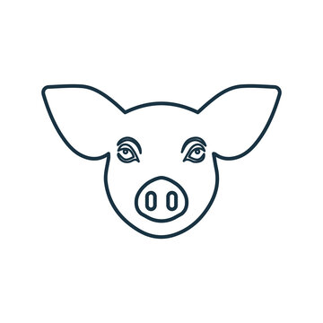 Pig, animal, head, hog, piggy, farm outline icon. Line art vector.