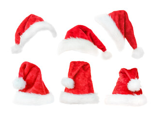 Red christmas hats set. Png Isolated with transparency - 548840241