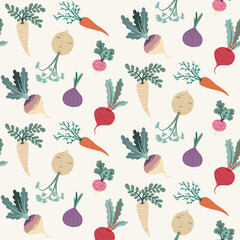 Root vegetables seamless pattern design 