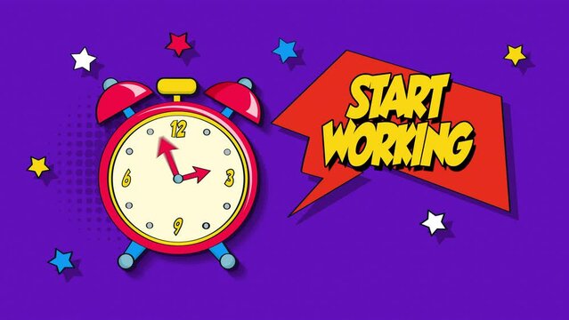 start working  - Alarm clock pop art style animation.