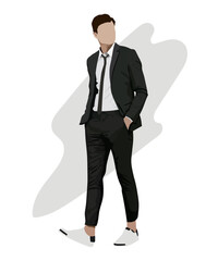 Stylish male businessman in a business suit on an interesting background cartoon male characters. Men in fashion clothes. Flat style vector illustration.