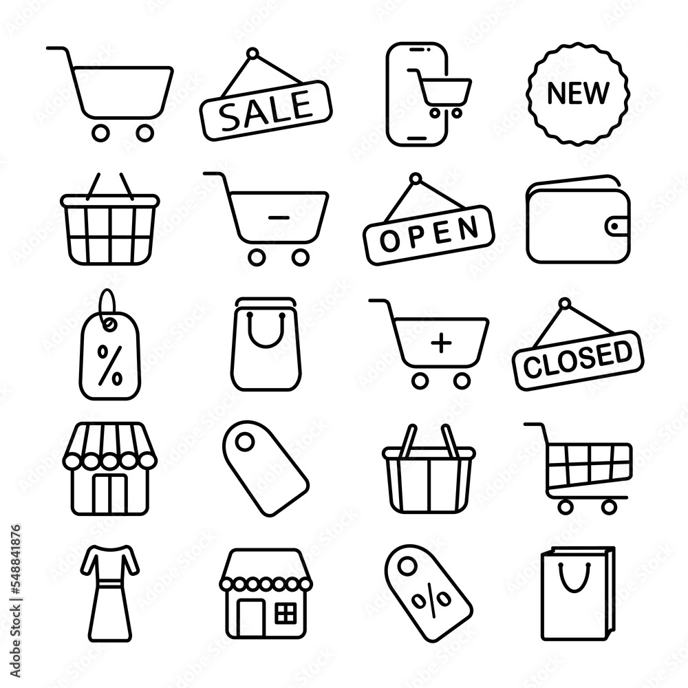 Aufkleber set of shopping cart icons. collection of web icons for online store, from various cart icons in var