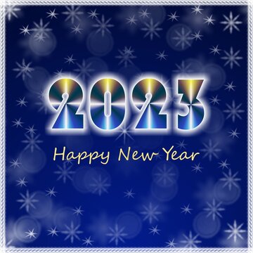 Happy New Year 2023, square blue greeting card 