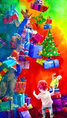 Naklejka premium The kids are tearing open their gifts with excitement. They're laughing and shouting with joy as they discover what's inside.