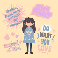 cute girl and quotes. vector illustration