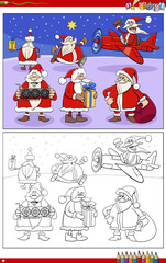 cartoon Santa Claus Christmas characters group coloring page