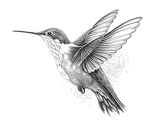 Hummingbird sketch hand drawn Side view, engraving style vector illustration. © BigJoy