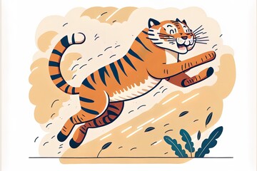 Fototapeta na wymiar Cute Tiger Jumping Cartoon 2D Illustrated Icon Illustration Animal Nature Icon Concept Isolated 2D Illustrated