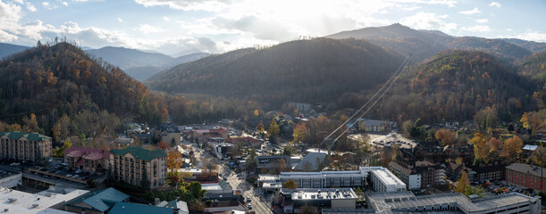 A panoramic view of downtown Gatlinburg, Tennessee 