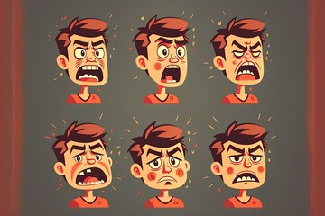 Expression Of Emotion Concept Cartoon Style. Cartoon Illustration Emotion Face Of Human.