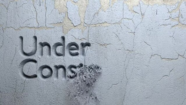 Under Construction word carved in stone wall animation