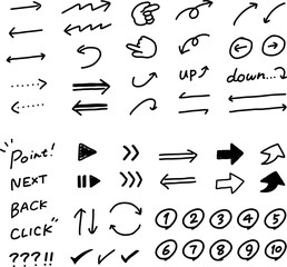 手描きの矢印・記号のアイコンセット【黒線画】