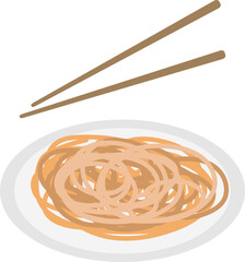 Noodles in a plate, vector. Noodles in a plate on a white background.