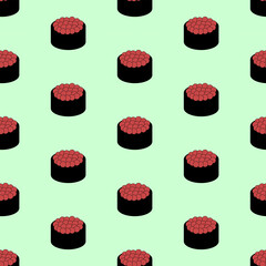 Sushi roll with caviar, seamless pattern, vector. Pattern from sushi rolls with caviar.