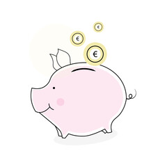 Save money. Financial Crisis. Piggy Bank and Coins. Investment. Pink pig keeps gold coins. Safe finance investment. Financial services. Vector illustration. Cashback.  money refund, return.