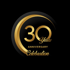 30th Anniversary. Anniversary logo design with golden ring for Anniversary celebration event. Logo Vector Illustration