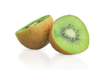 Fototapeta na wymiar Kiwi fruit cut in half on isolated white background