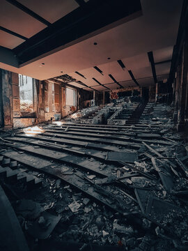 Interior Of Abandoned High School Auditorium 