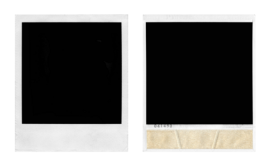 blank polaroid photo frames, template, front and back on transparent background, extracted, png file