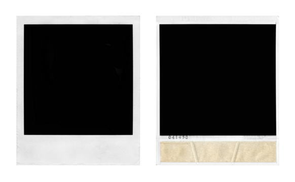 blank polaroid photo frames, template, front and back on transparent background, extracted, png file