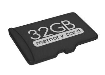 MicroSD memory card, capacity 32 GB. Top view, PNG clipart isolated on transparent background