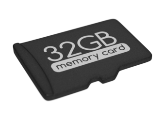 MicroSD memory card, capacity 32 GB. Top view, PNG clipart isolated on transparent background