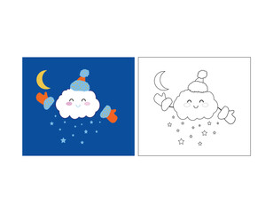 coloring book with a New Year,s cloud