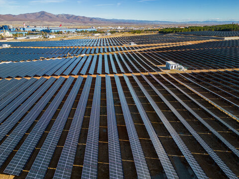 huge solar panels and power generation site