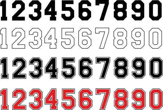 Sports Jersey Numbers Clipart Set - Outline, Silhouette & Color