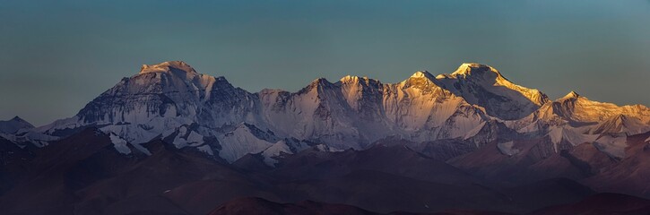 Panoramic shot of the Cho Oyu peak in Xigaze Everest National Park, Tibet, China