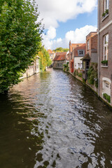 Fototapeta na wymiar View from the river over Mary's Bridge (Mariabrug), Bruges, Belgium
