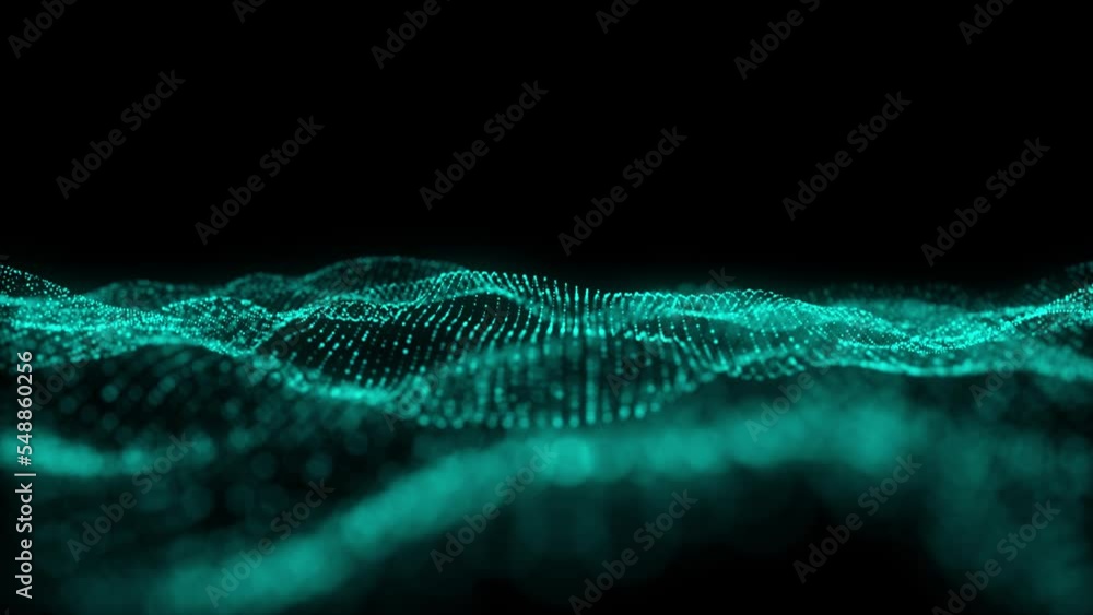 Aufkleber Music wave of particles. Big data visualization. Abstract green background with a dynamic wave. 3d rendering.