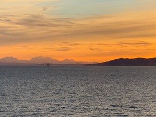 Alaskan sunset at sea