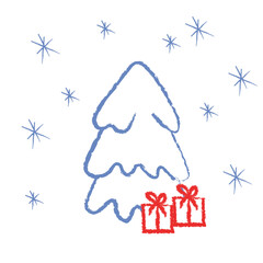 Cute Christmas tree doodle isolated on white background.Doodle christmas tree. Hand drawn christmas tree Isolated on white. Simple hand drawn decorated christmas tree. Vector illustration eps10.