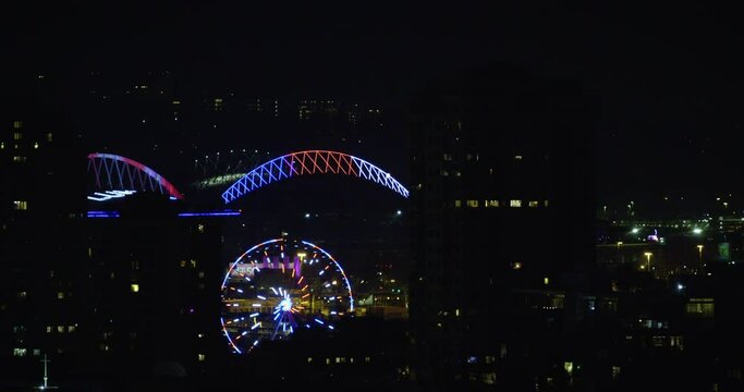 Seattle WA 2022 Stadium and Ferris Wheel Lit with USA Colors