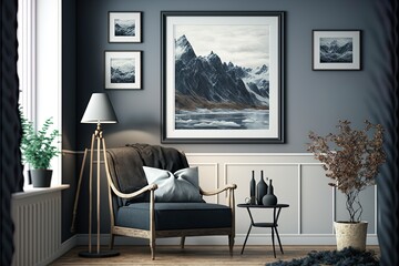 3D Illustration Photo Frame In Living Room Rendering