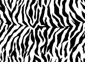 Full Seamless Tiger Pattern Textile Texture. Vector Background. Black and White Animal Skin for Women Dress Fabric Print.