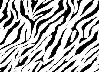 Fototapeta na wymiar Full Seamless Zebra Pattern Textile Texture. Vector Background. Black and White Animal Skin for Women Dress Fabric Print.