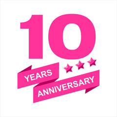 10th anniversary celebration vector template, bright creative 10th birthday logo design with beautiful ribbon. vector eps10